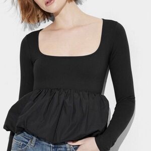 Wild Fable Women's Black New Long Sleeve Square Neck Bubble Top